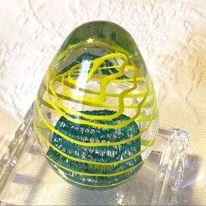 Hand blown glass egg paperweight 4”